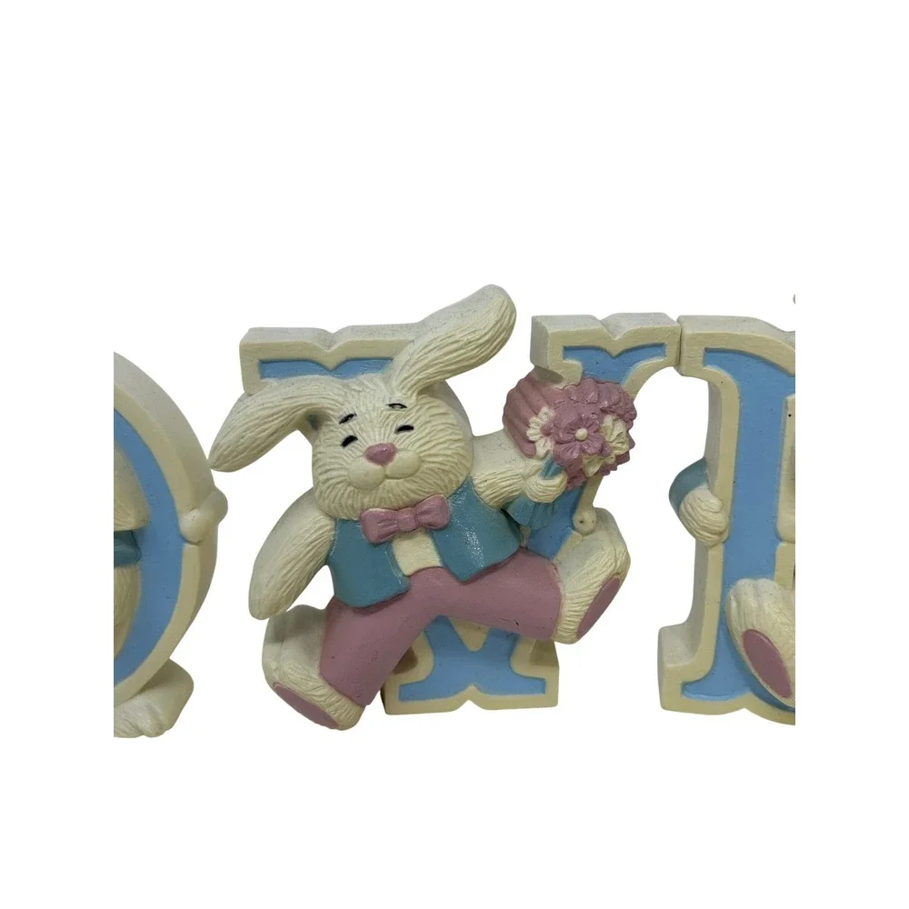 Vintage Burwood Bunny LOVE Wall Hanging Set Pastel‎ Nursery Easter Decor 1992